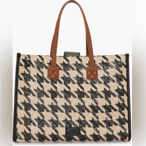 Vince Camuto Handbags - Vince Camuto Saly Black and Tan woven Houndstooth Tote Bag-NWOT sold out online